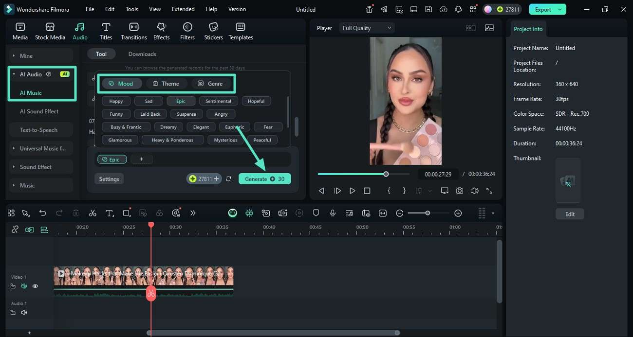 select ai audio mood generate