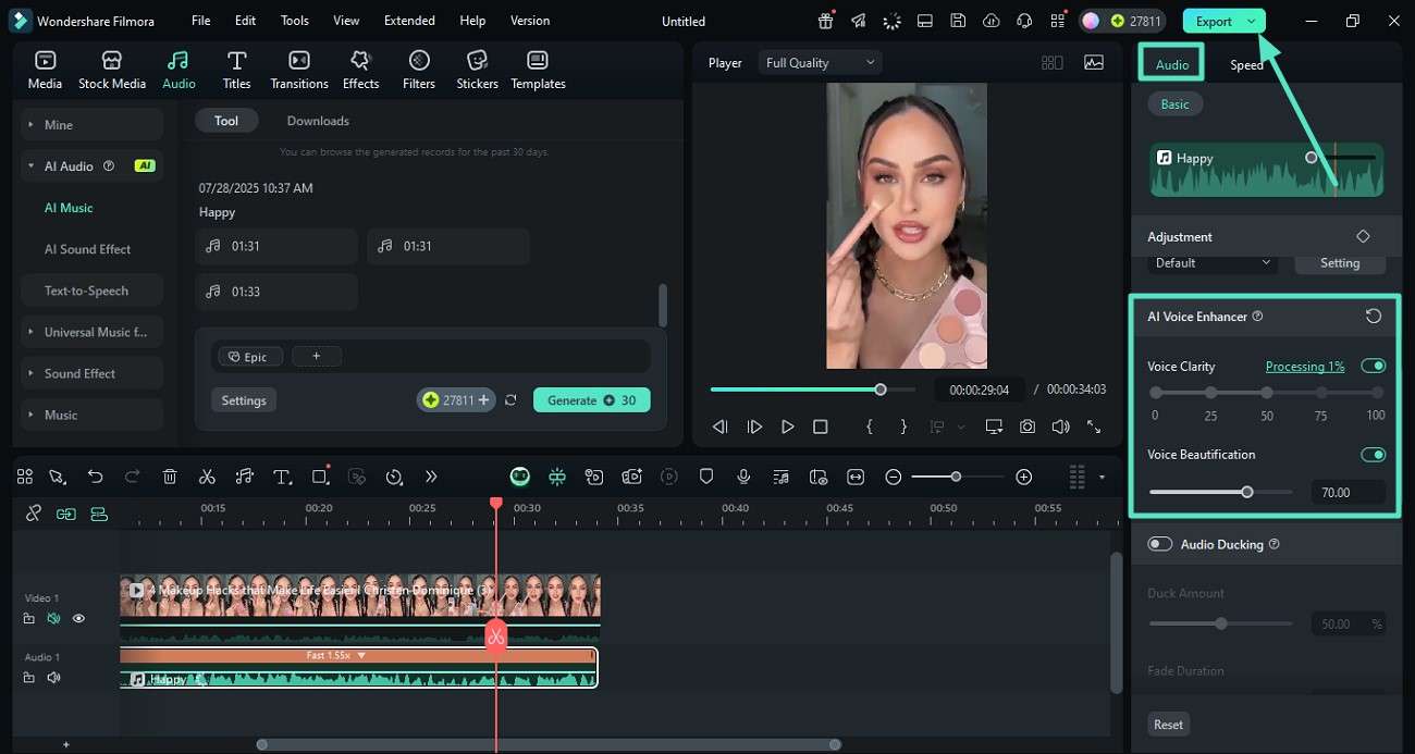 enable voice clarity toggle