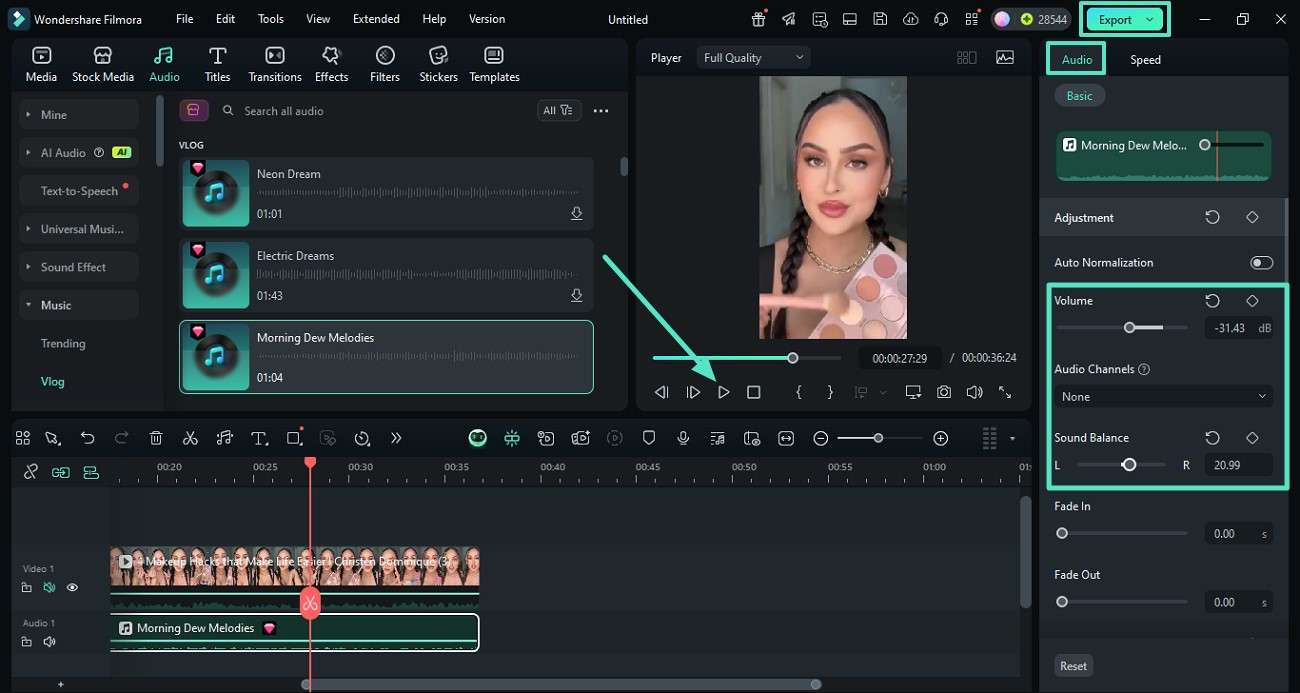 volume sound balance export video