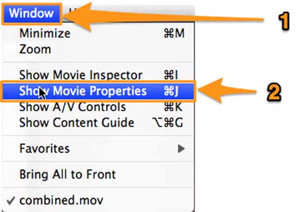 Выберите Показать свойства фильма в Quicktime