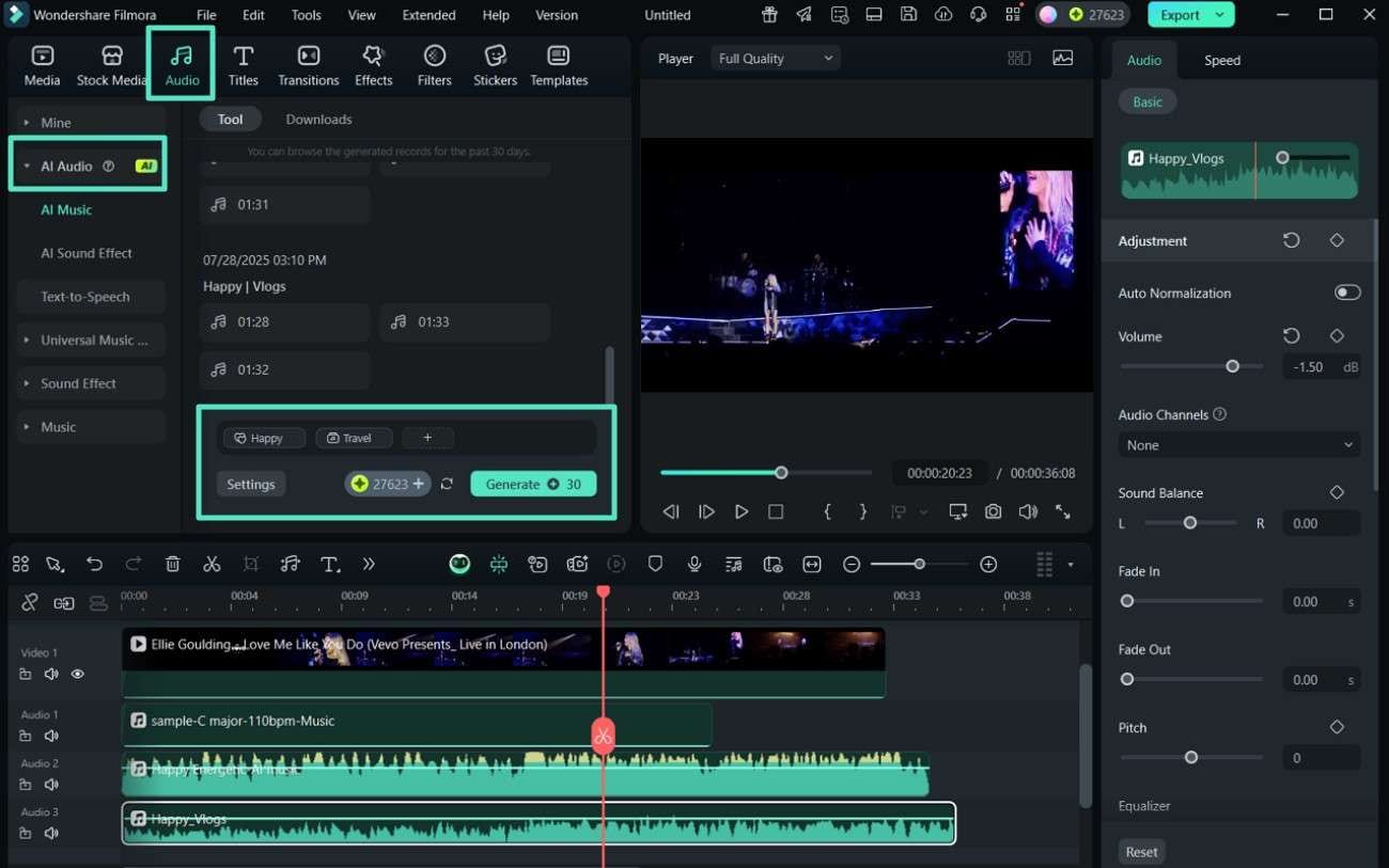 add ai audio to video filmora