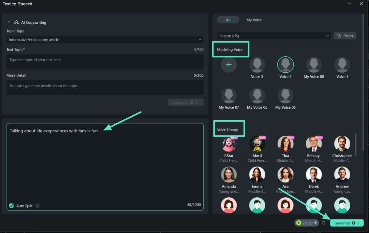 type text select voice generate