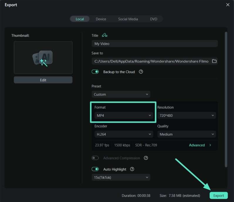 set video format hit export