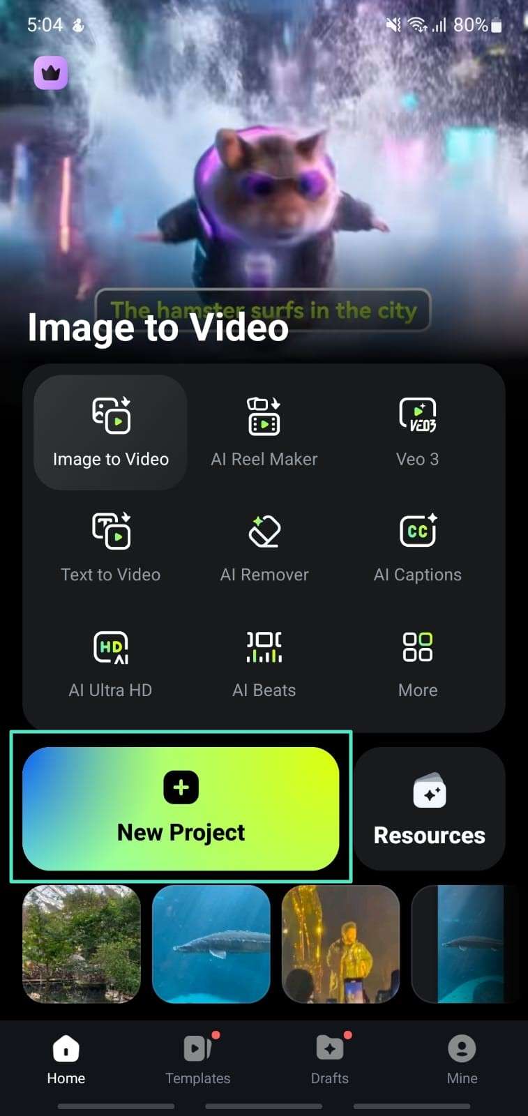 launch filmora app start new project