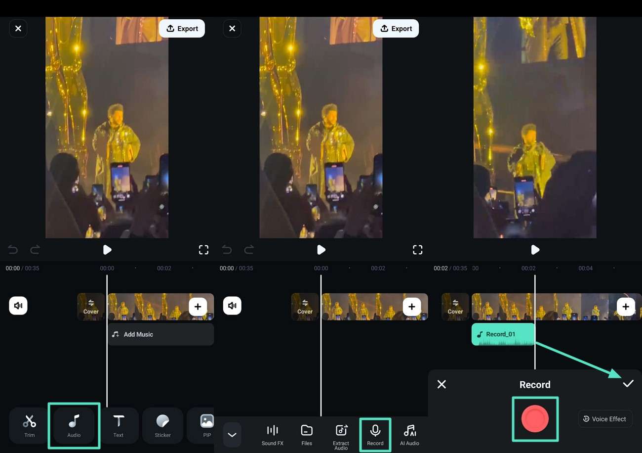 start recording voice hit tick