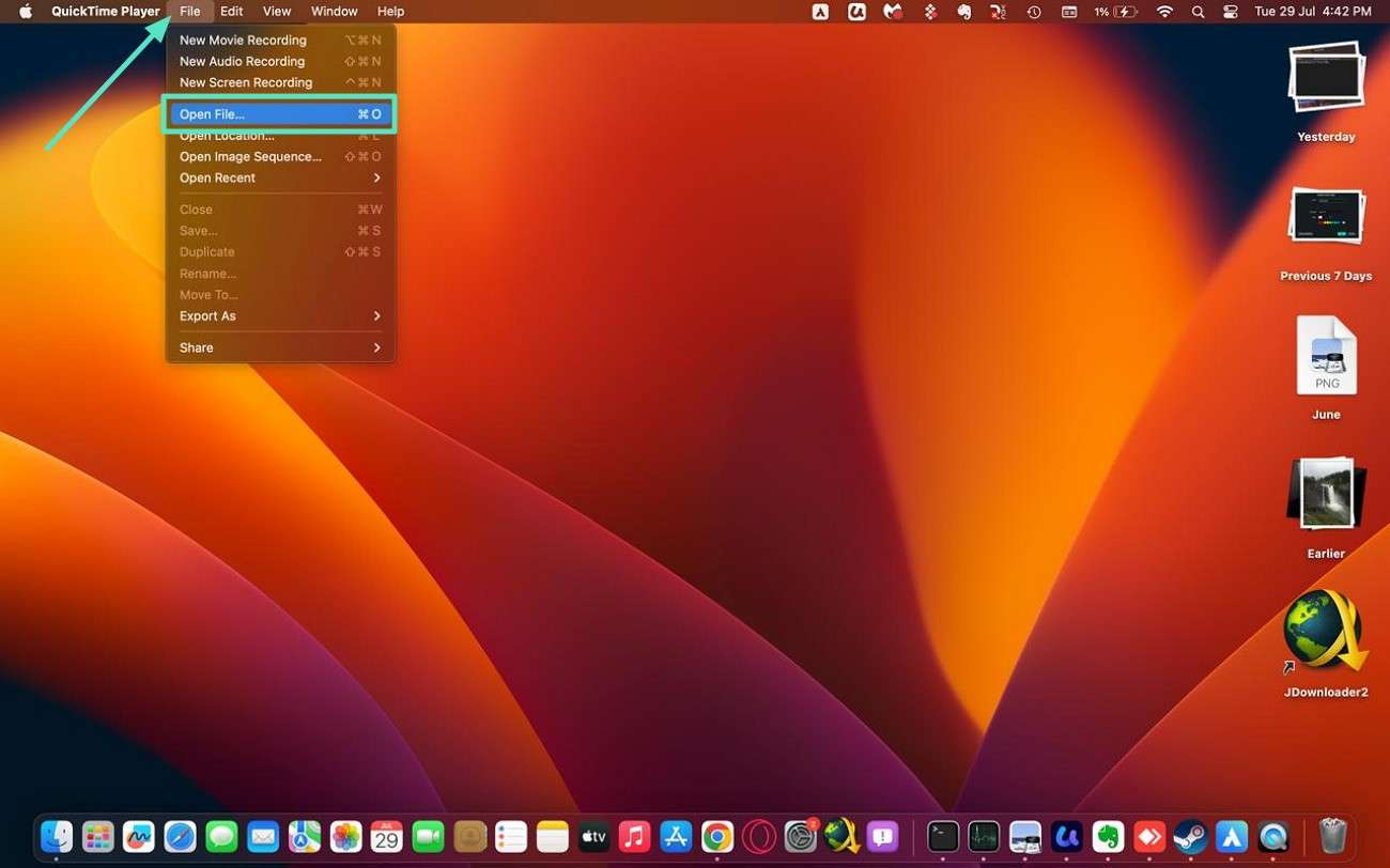 launch quicktime open video file