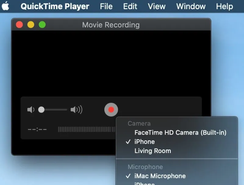 камера iPhone в QuickTime Player