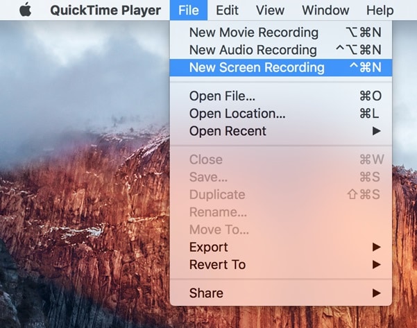 quicktime player new screen recording
