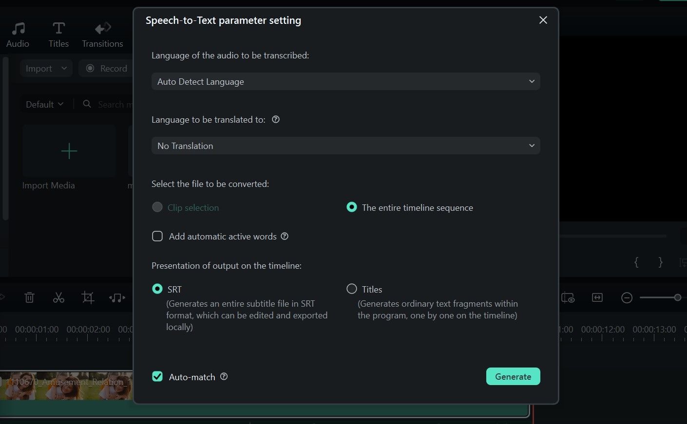 speech-to-text settings