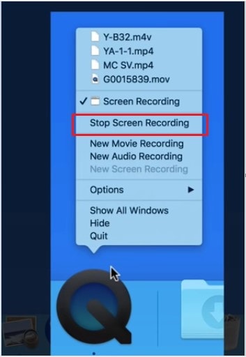 quicktime stop screen recording option