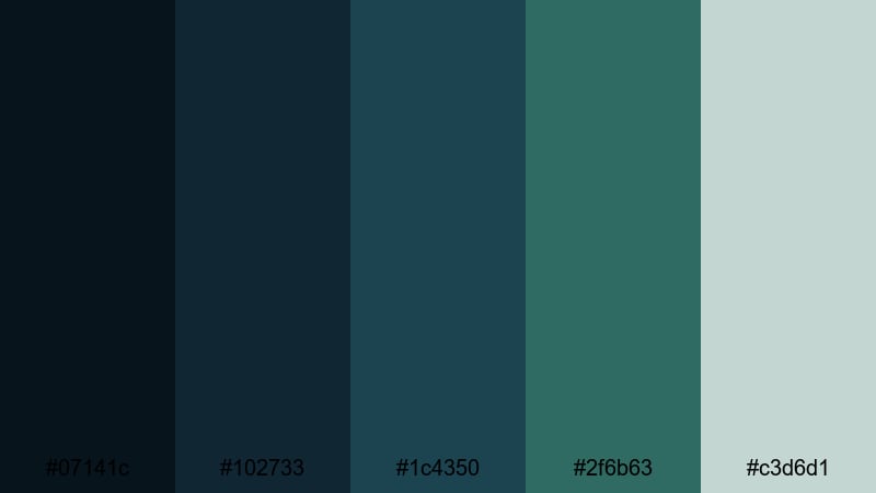 quiet interface teal blue dark green color palette with hex codes