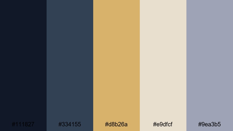 quiet library gilding gold dark blue color palette with hex codes