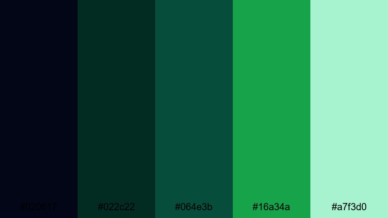 quiet lunar forest night color palette with hex codes
