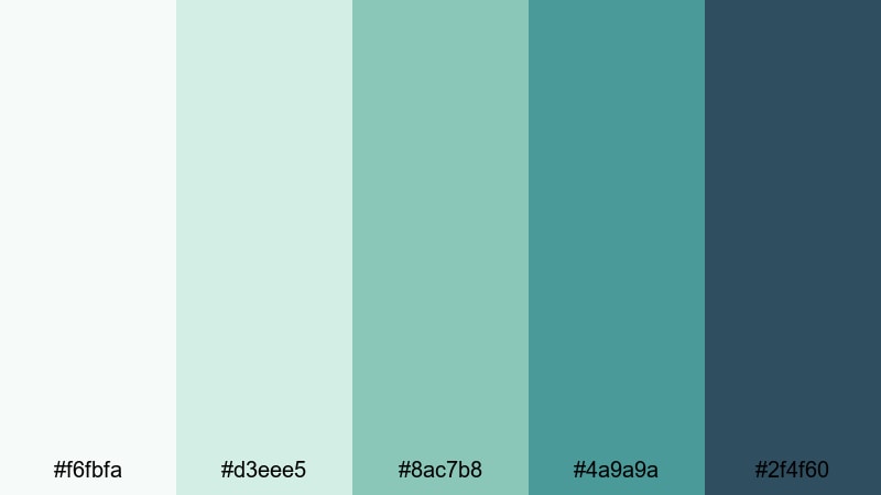quiet tidal shore teal green blue color palette with hex codes