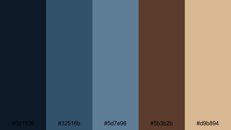 railway platform blues blue dark brown color palette with hex codes