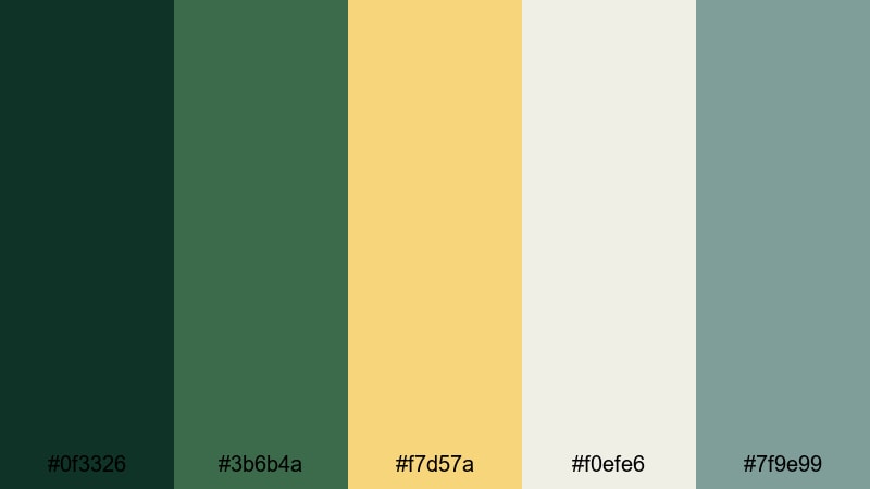 rainwashed canopy asmr yellow dark green color palette with hex codes