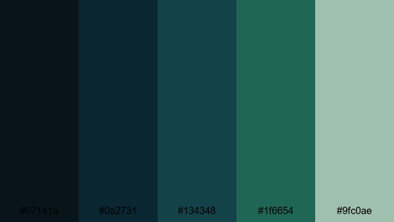 rainwashed pine lake blue dark green color palette with hex codes