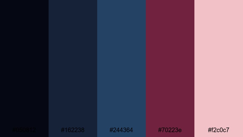 rainy alley reverie blue burgundy color palette with hex codes