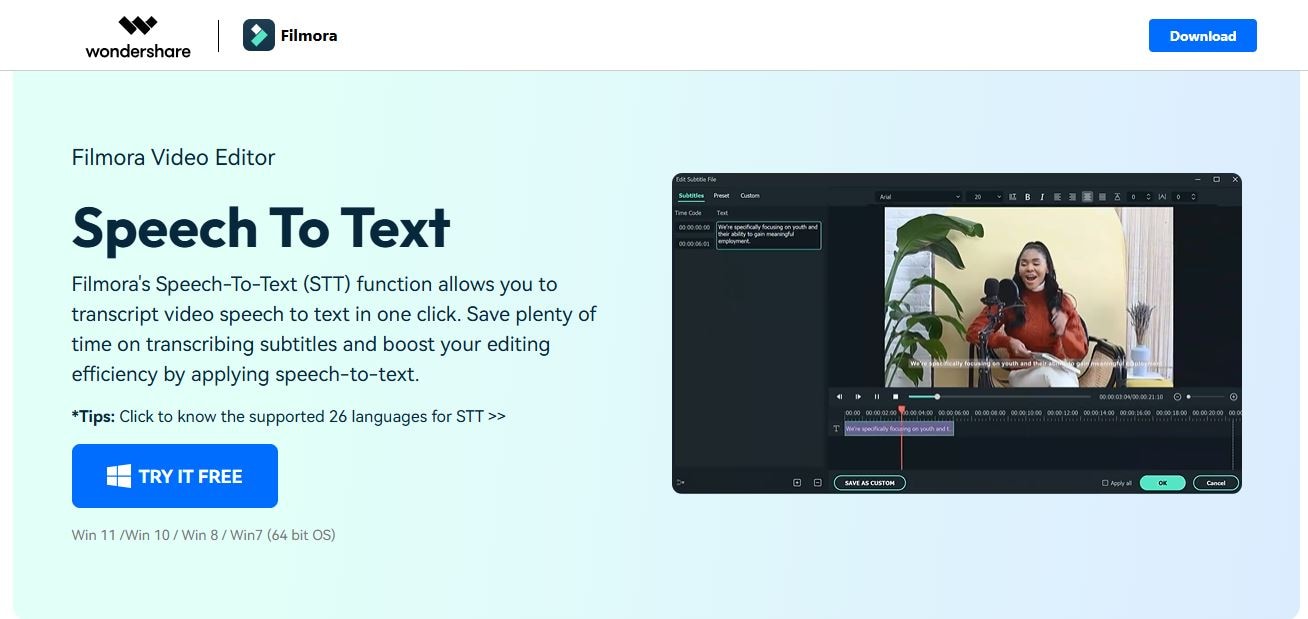 filmora speech recognition tool