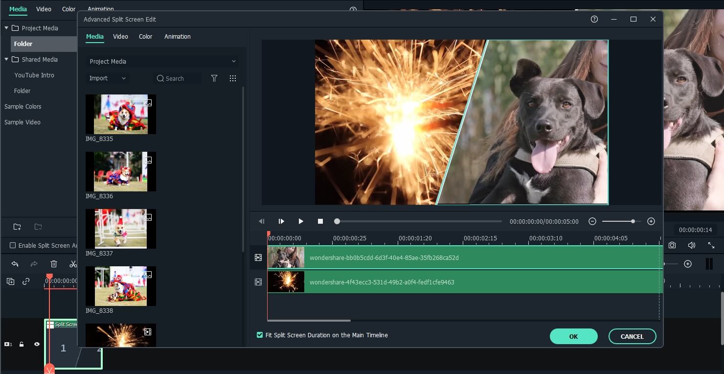 Mengedit video reaksi dengan video Split Screen Filmora