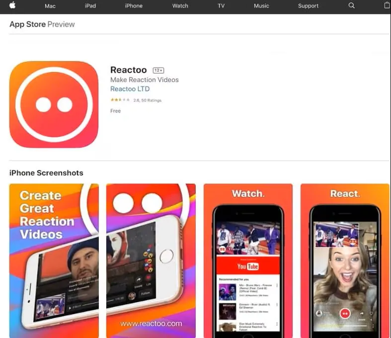 application reactoo dans l'app store