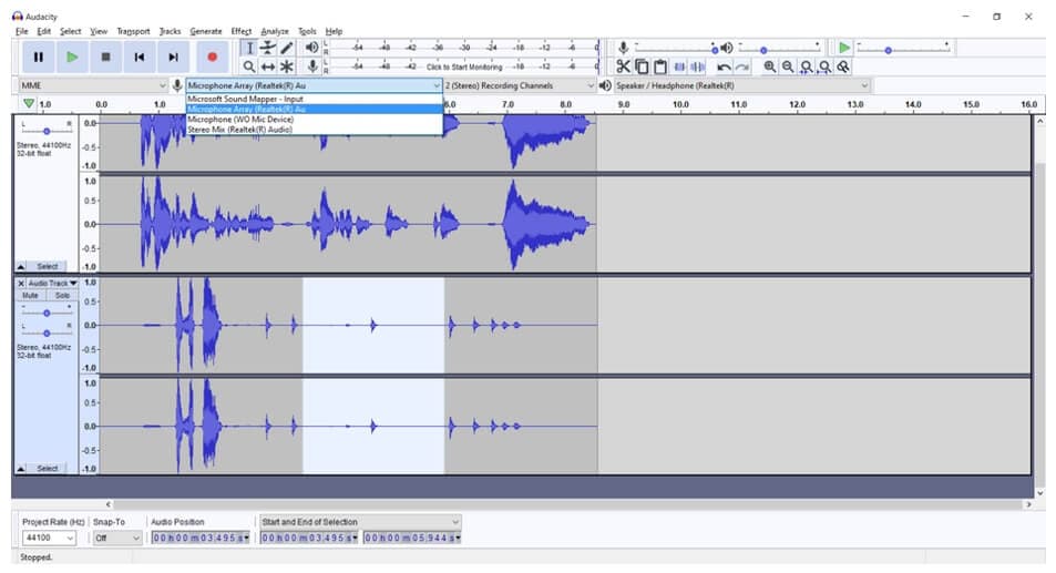 audacity record multiple inputs