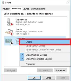 habilitar strereomix para grabar la salida de audio en windows