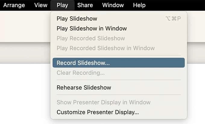 record slideshow with audio in keynote