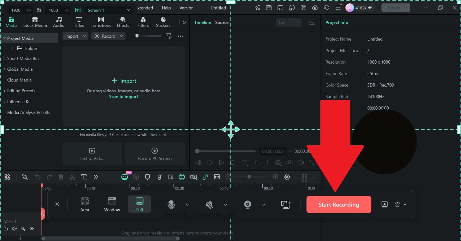 click start recording to begin session