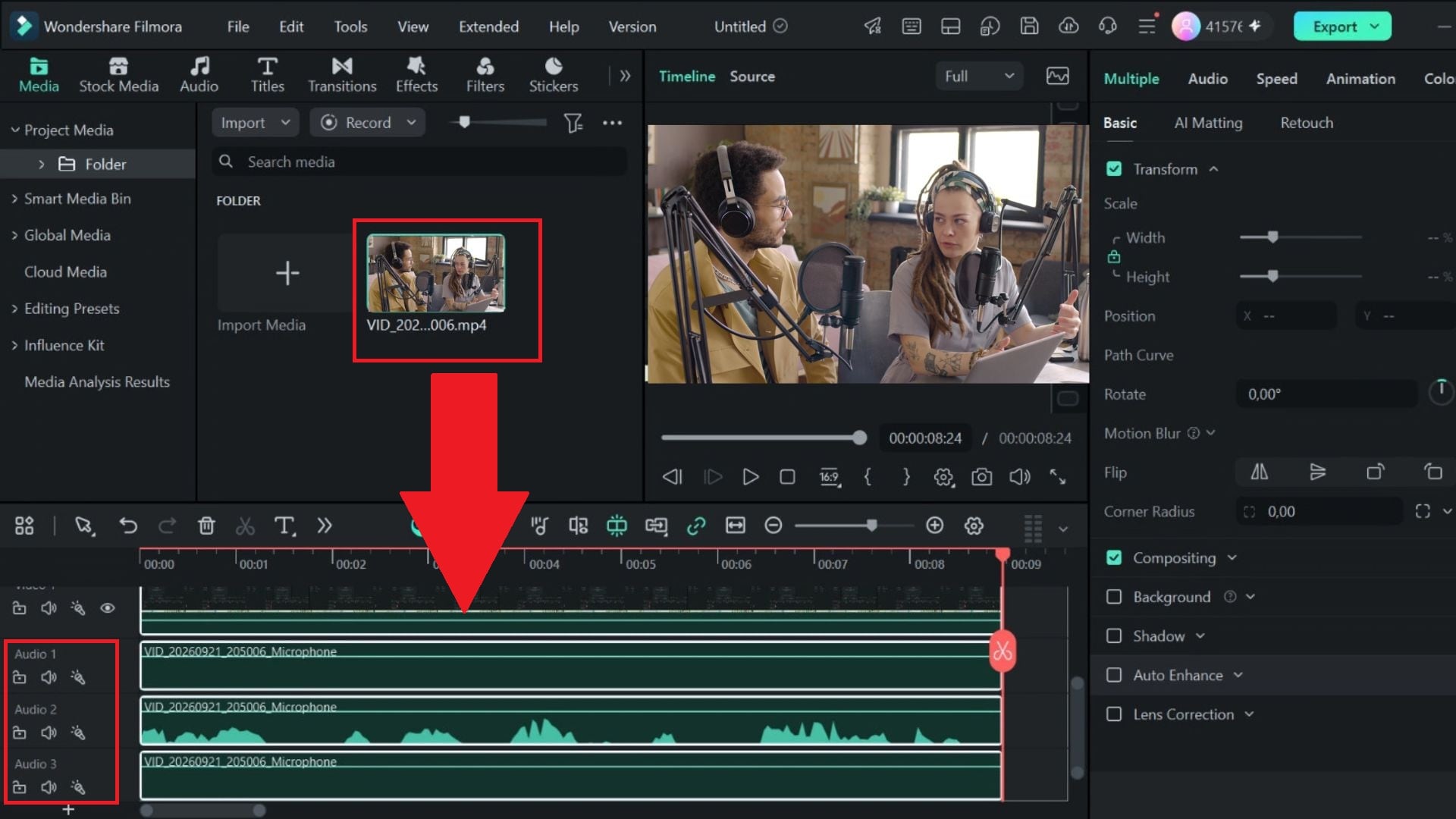 move podcast clip to filmora timeline