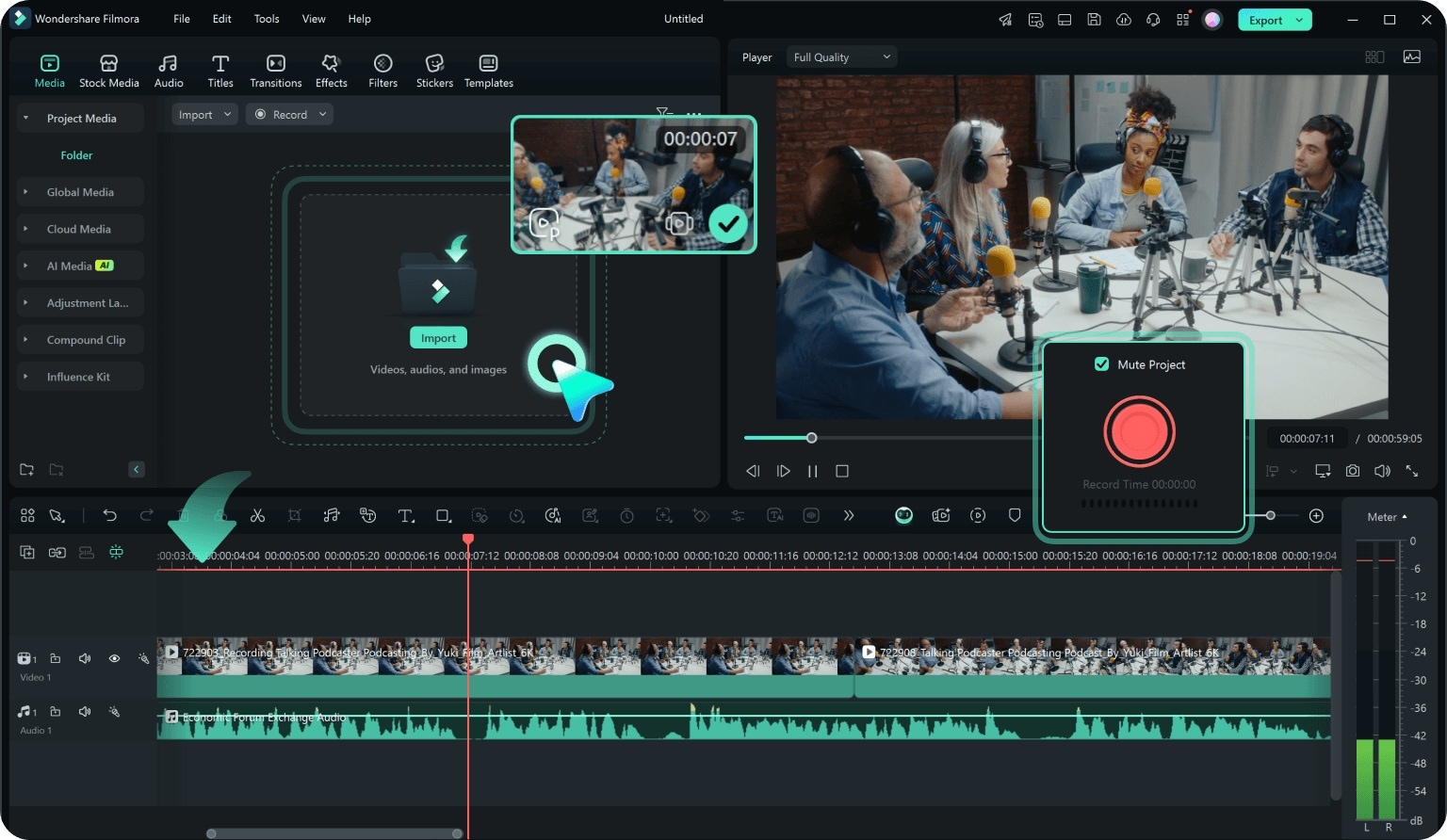 editing podcast content inside filmora