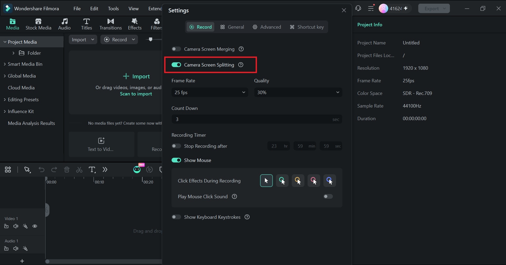 toggle camera screen splitting option