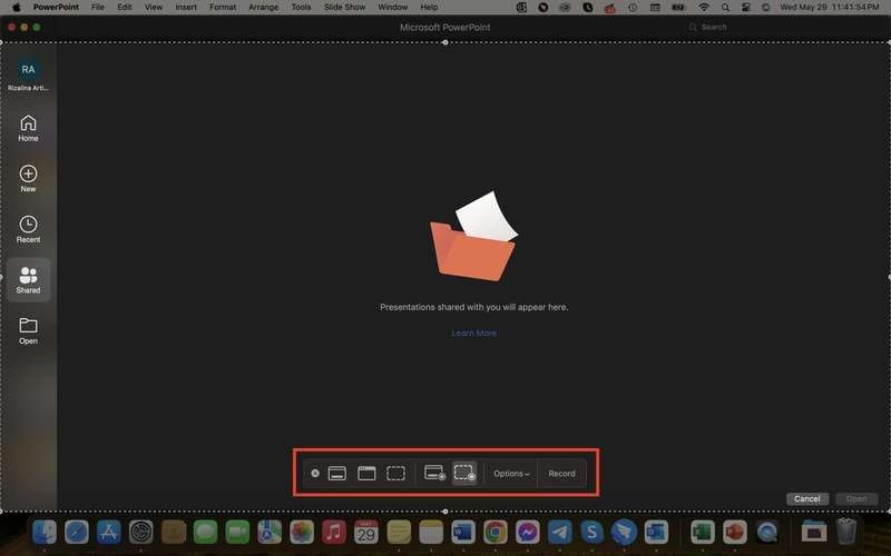 barre d'outils de capture d'écran macos