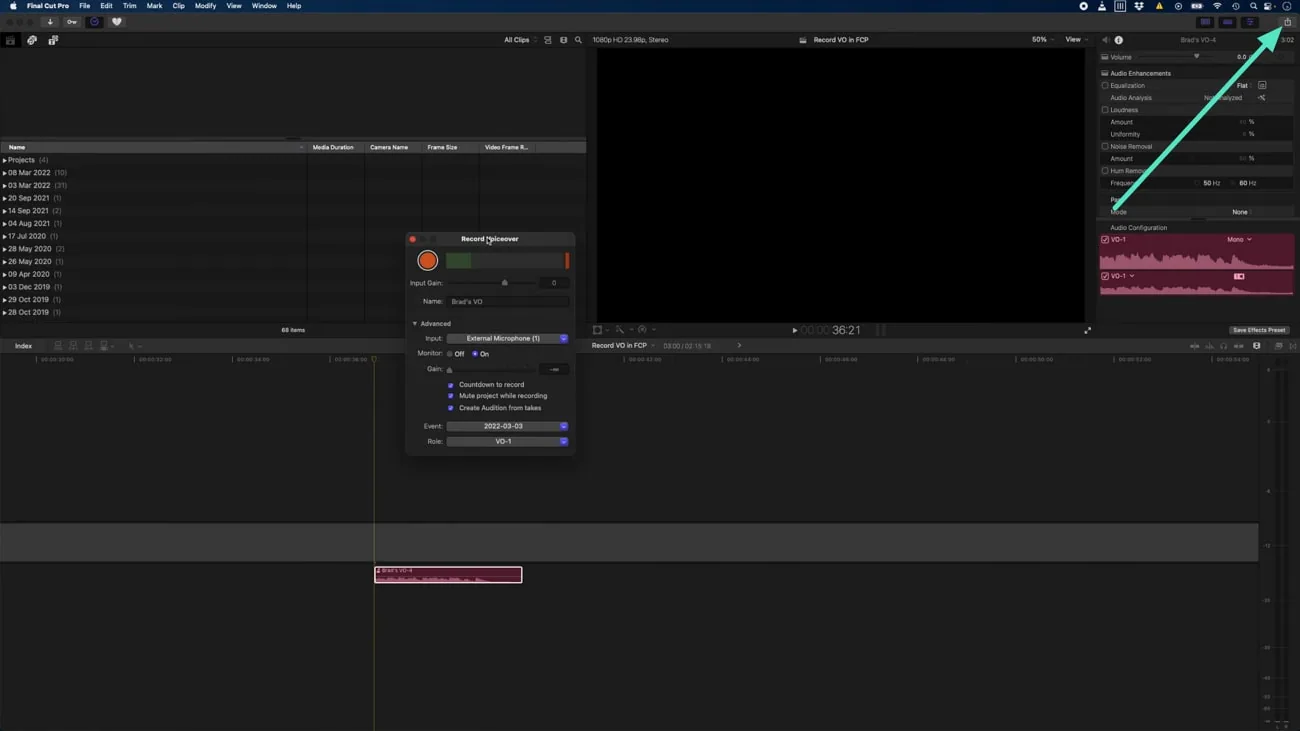 export recorded voiceover fcpx