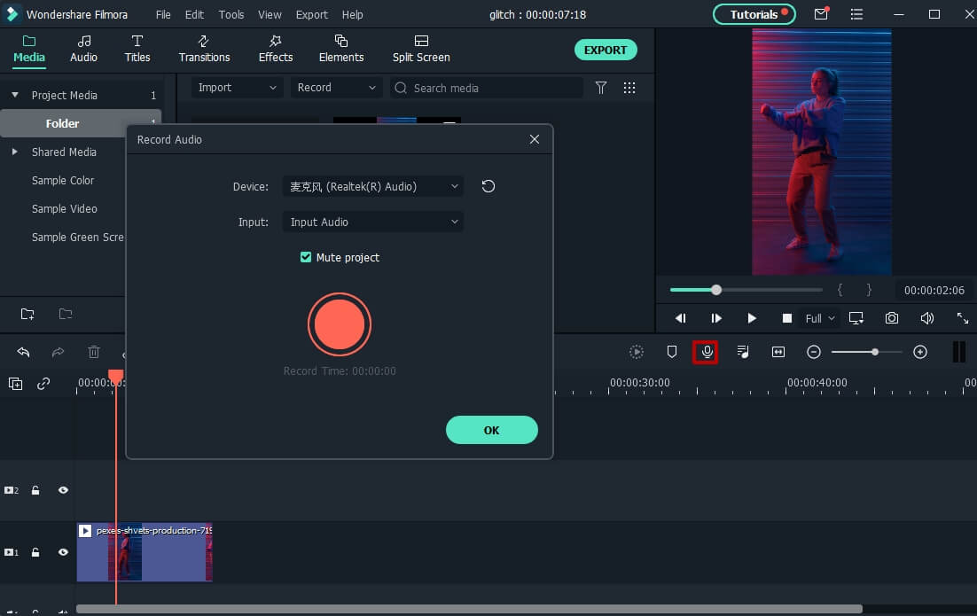 record voiceover for  tiktok video in filmora