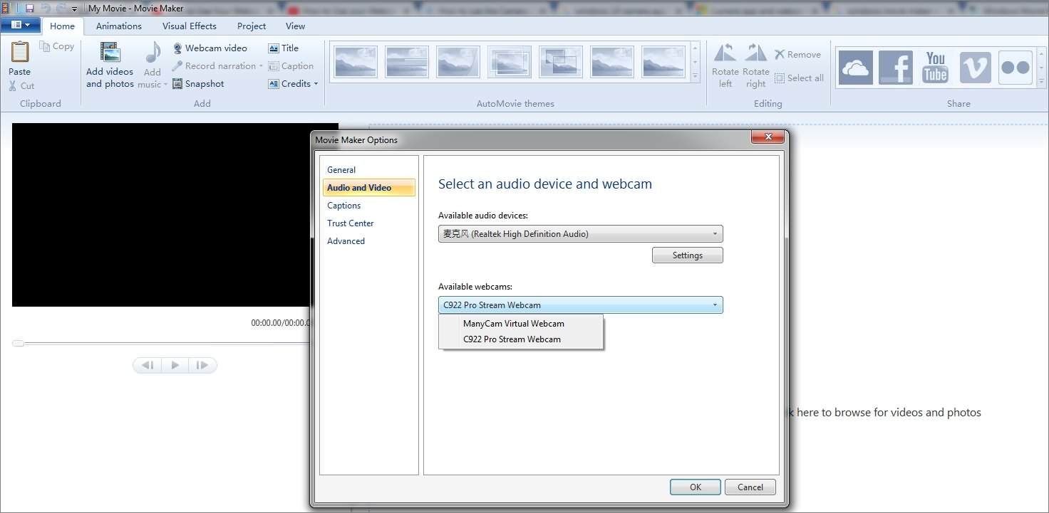 using youtube movie maker with webcam