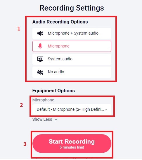recordcast recording settings micro