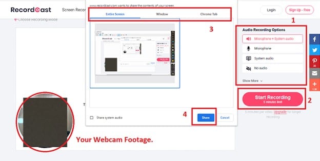 recordcast your webcam footage