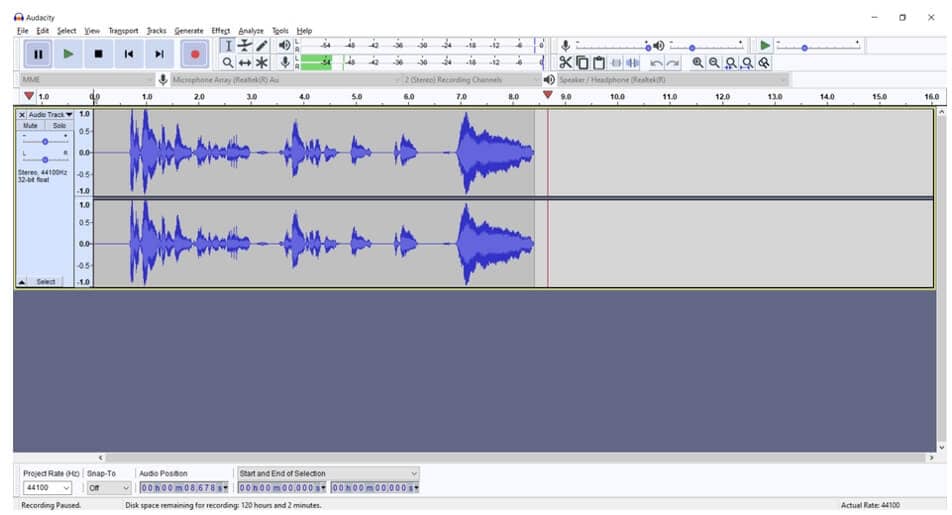 audacity recorded audio waveform