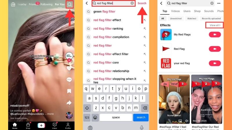 search red flag filter on tiktok