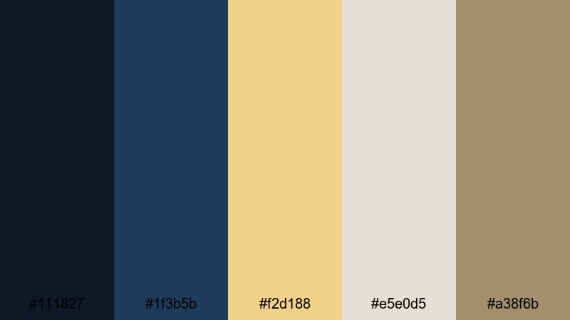 regal art deco lines gold dark blue color palette with hex codes