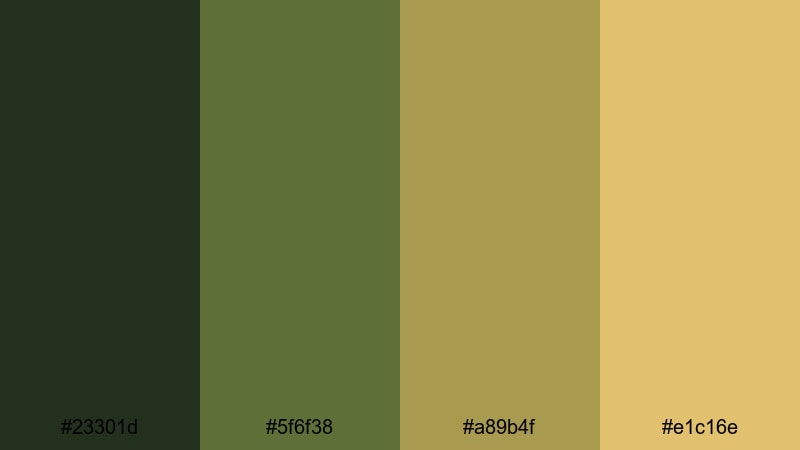 regal olive luminary gold green color palette with hex codes