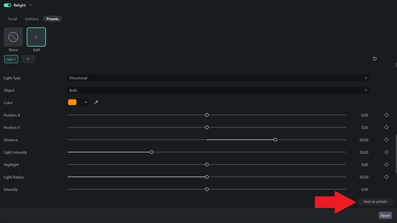 créer et enregistrer des préréglages d’éclairage