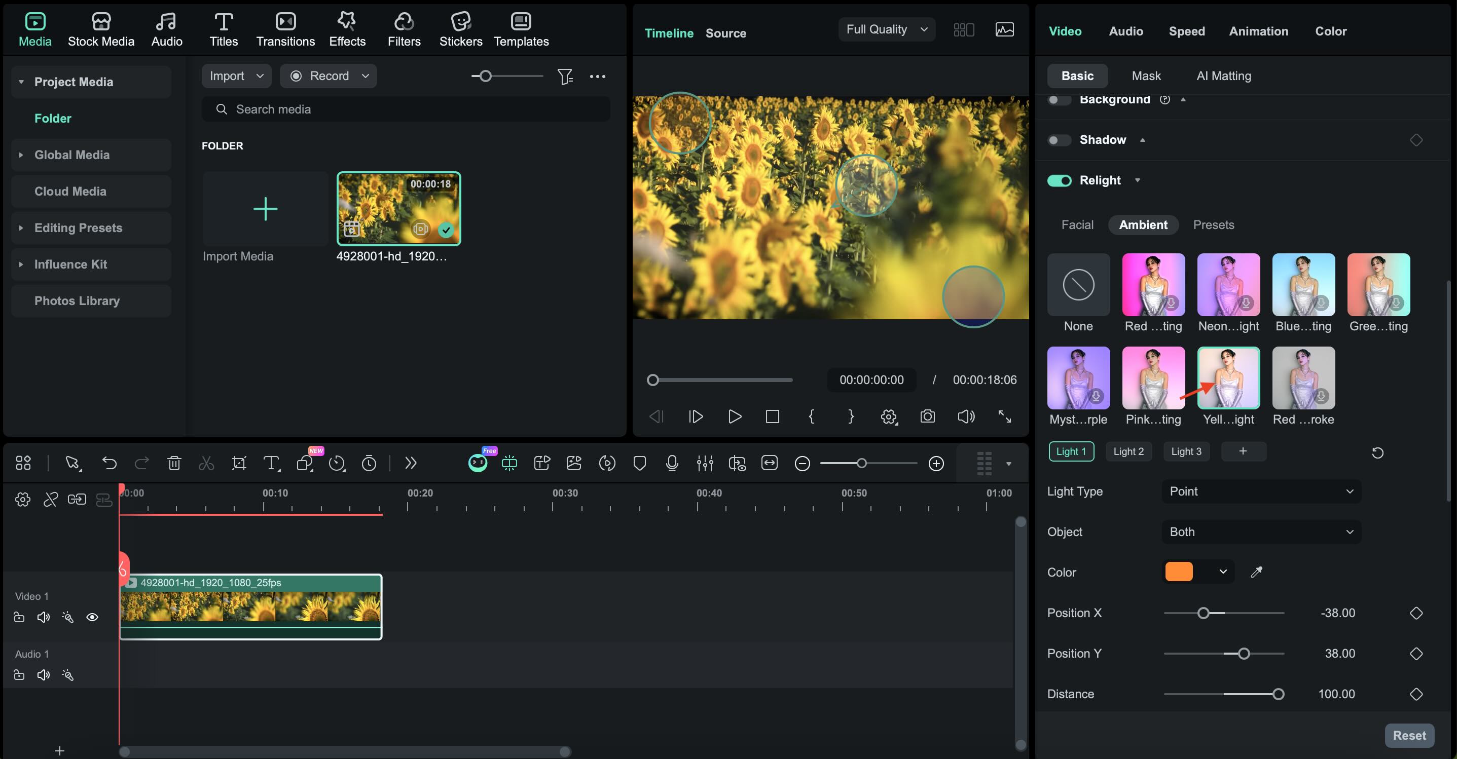 sélectionner un préréglage de rééclairage