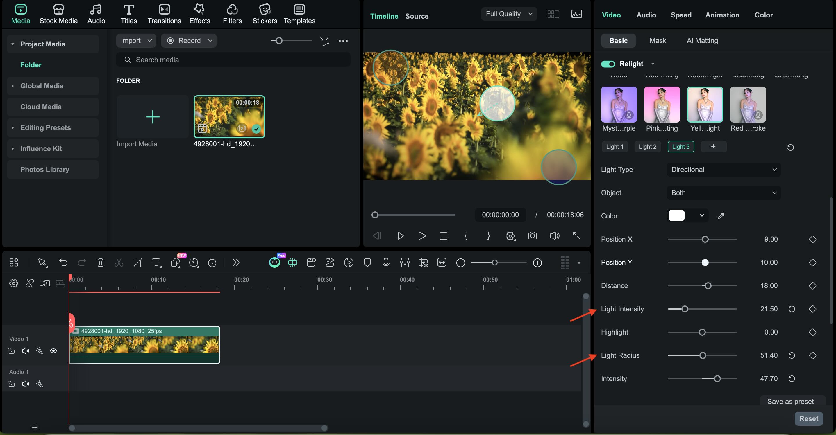 ajuster l’éclairage de la scène