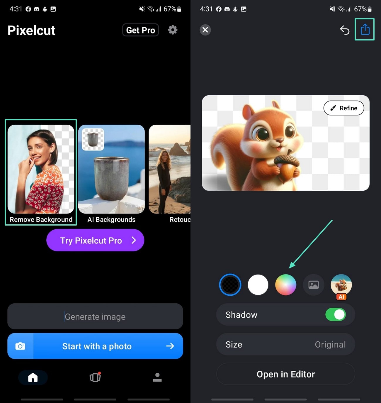 supprimer l'arrière-plan enregistrer les résultats avec Pixelcut