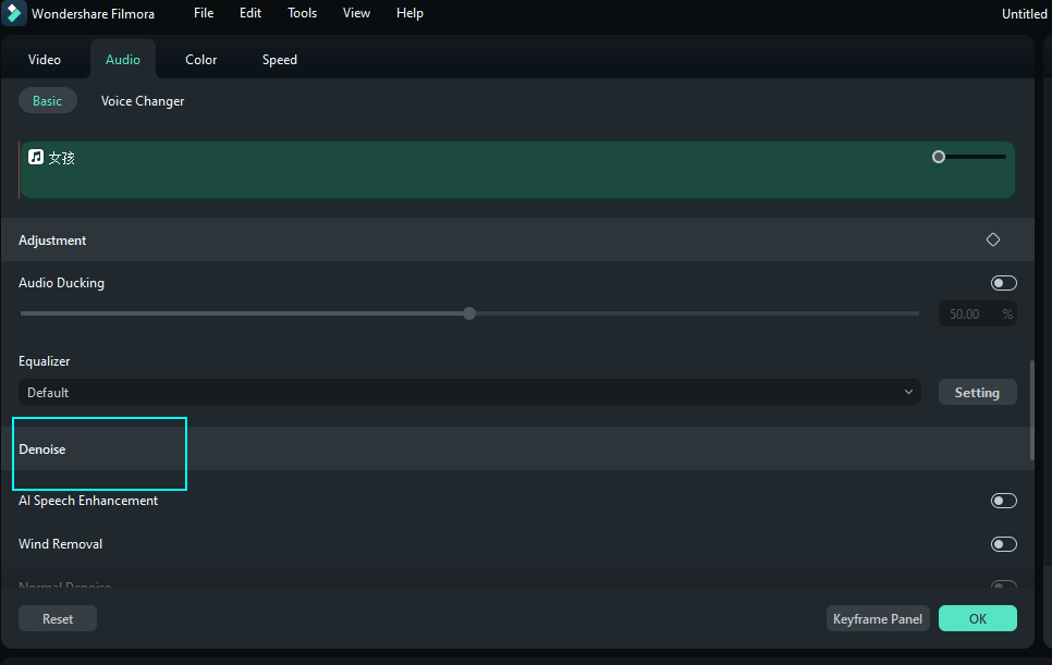 filmora audio denoise feature