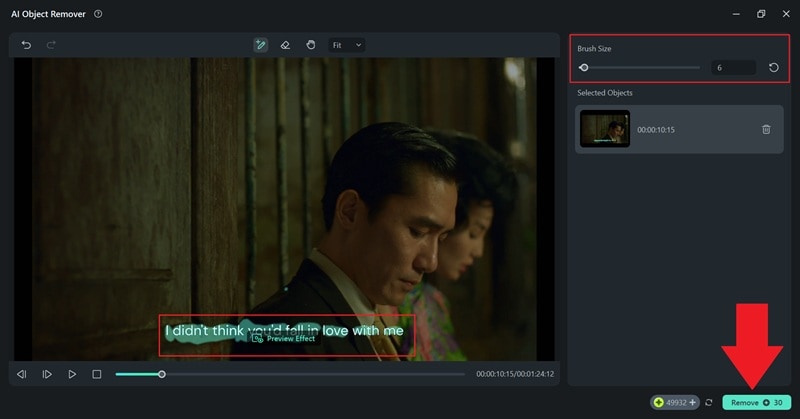 use the brush to remove subtitles