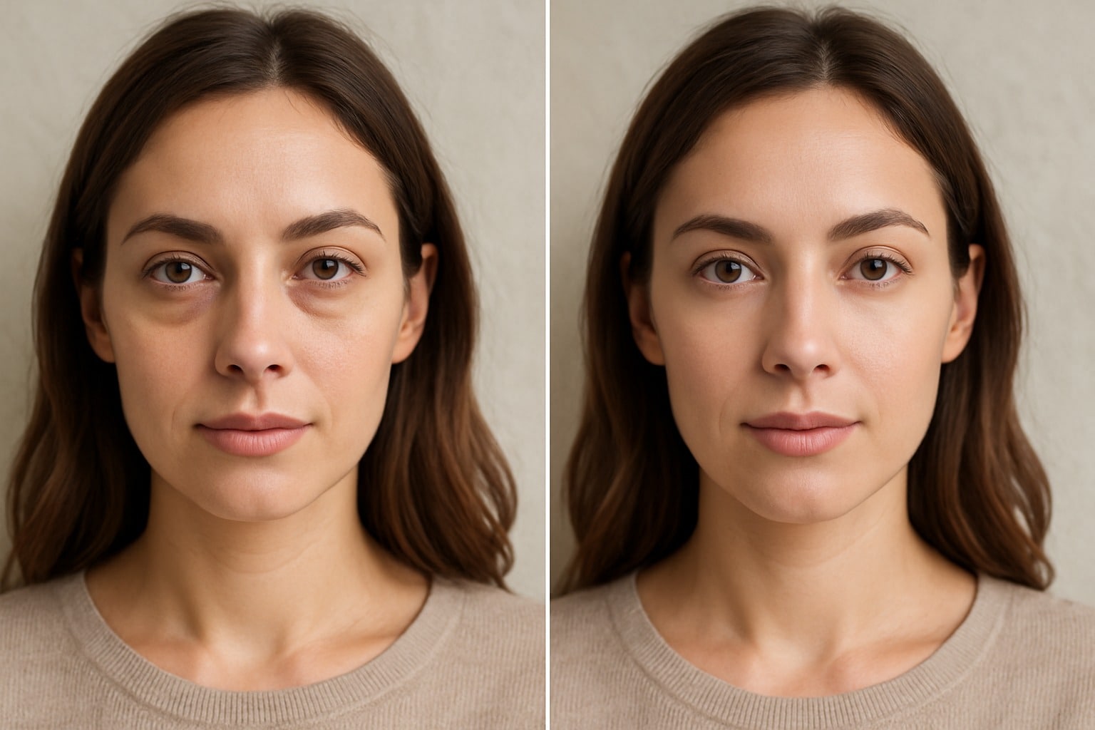 woman with and without eyebags