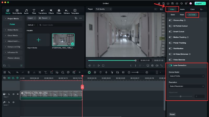 open lens correction settings